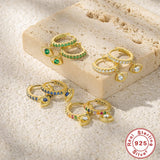 925 Silver CZ Hoop Earring for Women Demon Eye Dangles