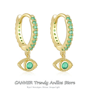 925 Silver CZ Hoop Earring for Women Demon Eye Dangles