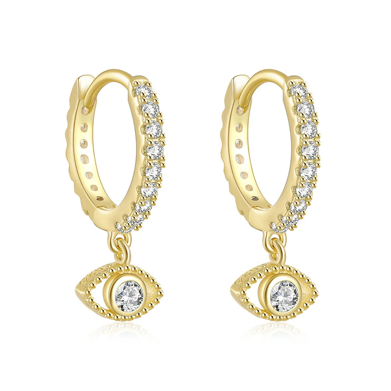 925 Silver CZ Hoop Earring for Women Demon Eye Dangles