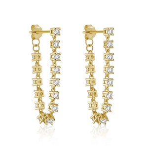 925 Silver Crystal Double Chain Tassel Earrings For Women