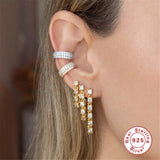 925 Silver Crystal Double Chain Tassel Earrings For Women