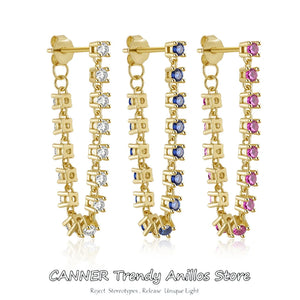 925 Silver Crystal Double Chain Tassel Earrings For Women