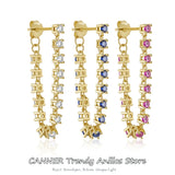 925 Silver Crystal Double Chain Tassel Earrings For Women