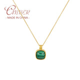 925 Silver Green Stone Square Pendant Necklace Women Girls