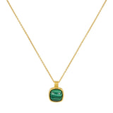 925 Silver Green Stone Square Pendant Necklace Women Girls