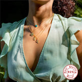 925 Silver Green Stone Square Pendant Necklace Women Girls