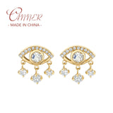 925 Silver CZ Eyes Earrings Tassel Studs For Women