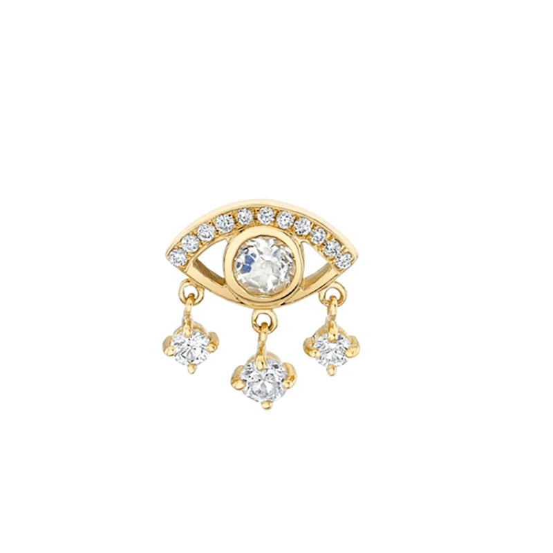 925 Silver CZ Eyes Earrings Tassel Studs For Women