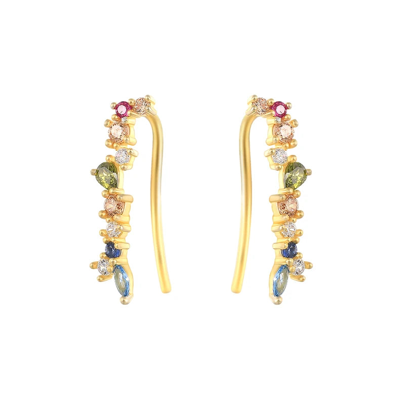 925 Silver CZ Stud Earrings for Women Ear Climber Piercing Earring