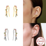 925 Silver CZ Stud Earrings for Women Ear Climber Piercing Earring