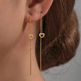 925 Silver Mini Tassel Heart Chain Tassel Drop Earrings Fine Jewelry Gift