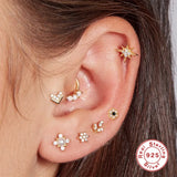 925 Silver Clear Crystal Cartilage Stud Earrings