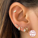 925 Silver Clear Crystal Cartilage Stud Earrings