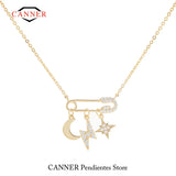 925 Silver Moon Star Lightning Pendant Necklace Women Clavicle Chain