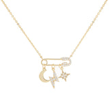 925 Silver Moon Star Lightning Pendant Necklace Women Clavicle Chain