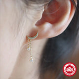 925 Sterling Silver Moon Tassel Long Earrings Party Accessories Gift