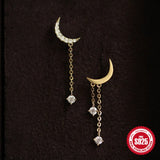 925 Sterling Silver Moon Tassel Long Earrings Party Accessories Gift