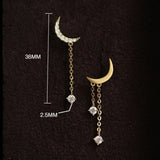 925 Sterling Silver Moon Tassel Long Earrings Party Accessories Gift