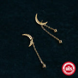 925 Sterling Silver Moon Tassel Long Earrings Party Accessories Gift