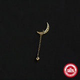 925 Sterling Silver Moon Tassel Long Earrings Party Accessories Gift