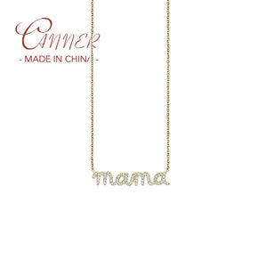 925 Silver Mama Letter Pendant Necklace with Cubic Zircon
