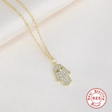 925 Silver Necklace Evil Hand Zircon Lady Pendant Choker Necklaces