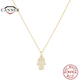 925 Silver Necklace Evil Hand Zircon Lady Pendant Choker Necklaces