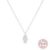 925 Silver Necklace Evil Hand Zircon Lady Pendant Choker Necklaces