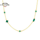 925 Silver Necklace Green Cubic Zirconia Choker Chain Wedding Jewelry