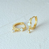 Sterling Silver Opal Zircon Hoop Earrings Women 18K Ear Bone Fine Jewelry