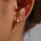 Sterling Silver Opal Zircon Hoop Earrings Women 18K Ear Bone Fine Jewelry