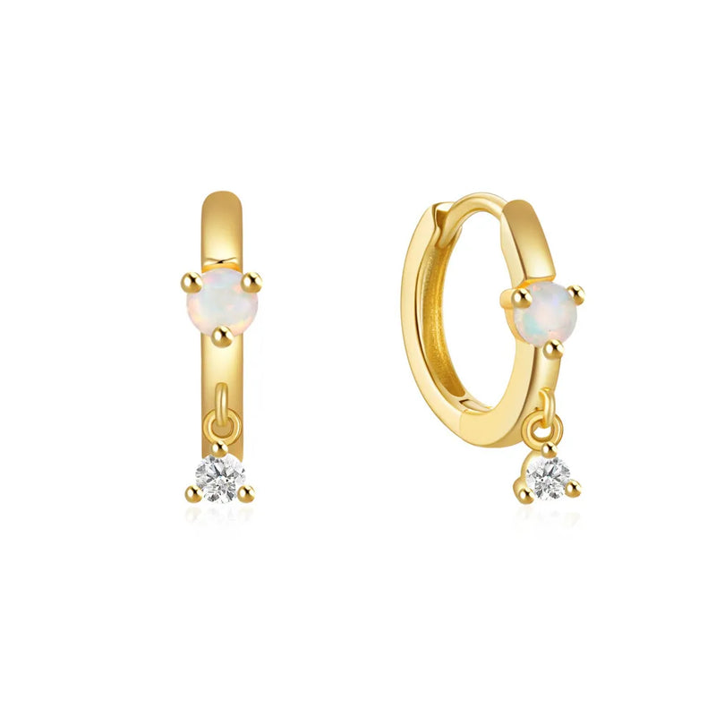 Sterling Silver Opal Zircon Hoop Earrings Women 18K Ear Bone Fine Jewelry