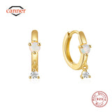 Sterling Silver Opal Zircon Hoop Earrings Women 18K Ear Bone Fine Jewelry