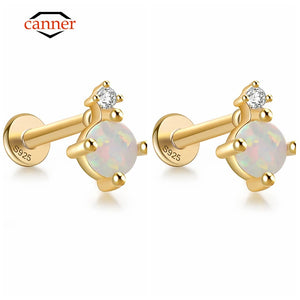 925 Silver Opal Zircon Stud Earrings Women Delicate Jewelry