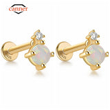 925 Silver Opal Zircon Stud Earrings Women Delicate Jewelry