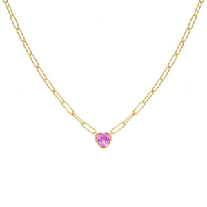 925 Silver Paperclip Chain Necklace with Zircon Heart Pendant