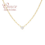 925 Silver Paperclip Chain Necklace with Zircon Heart Pendant