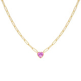 925 Silver Paperclip Chain Necklace with Zircon Heart Pendant