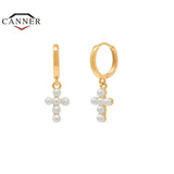 925 Silver Pearl Cross Dangle Earrings Geometric Piercing Jewelry