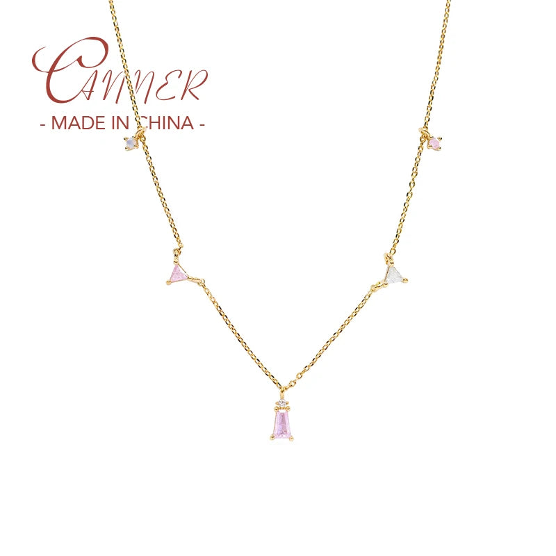 925 Silver Pendant Geometric Stacked Zircon Necklace