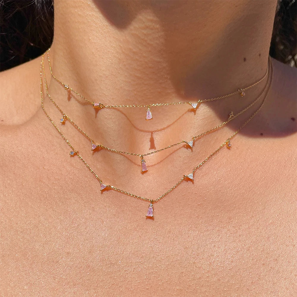 925 Silver Pendant Geometric Stacked Zircon Necklace