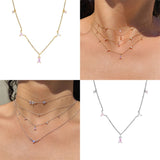 925 Silver Pendant Geometric Stacked Zircon Necklace