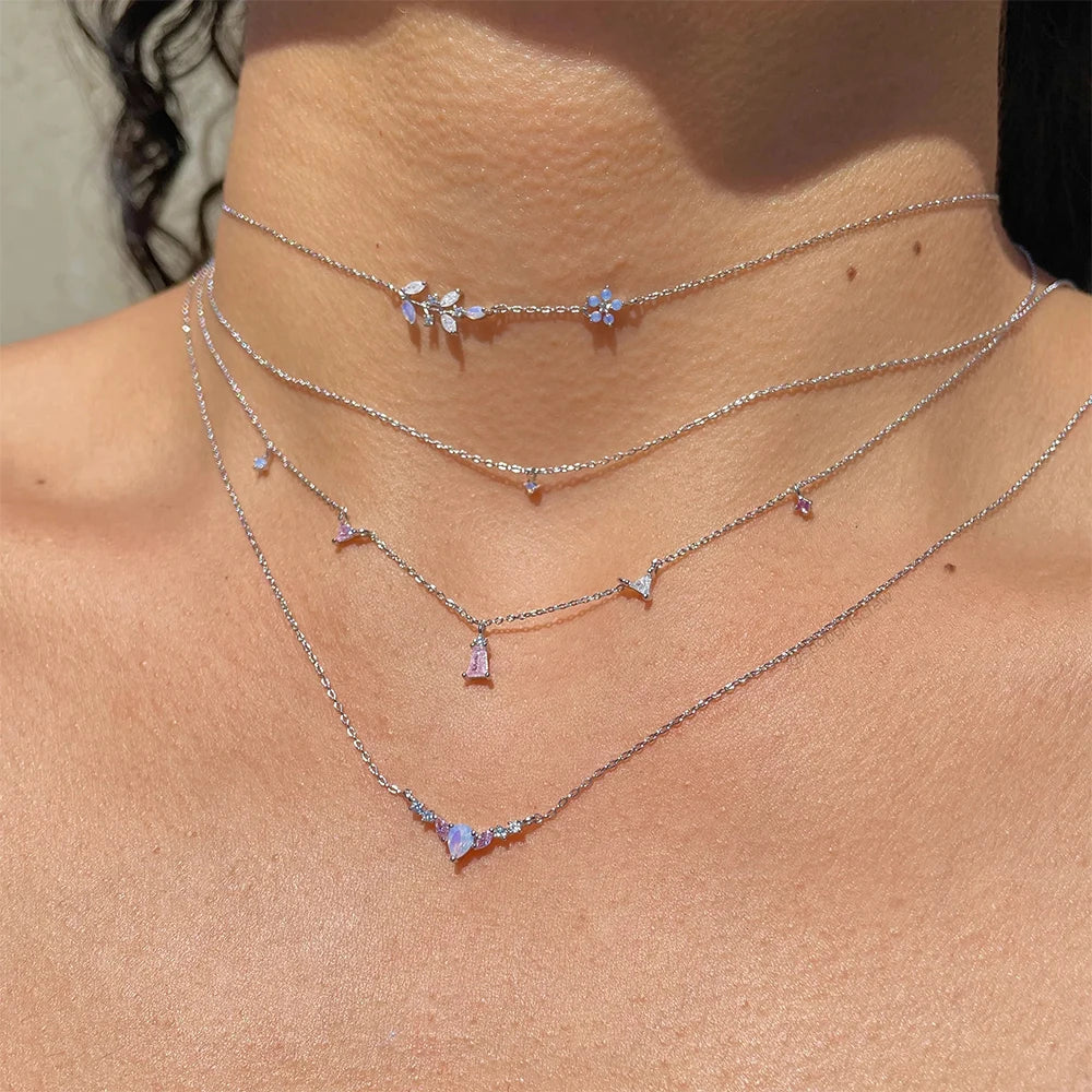 925 Silver Pendant Geometric Stacked Zircon Necklace