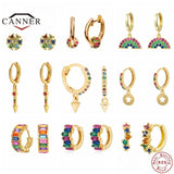 925 Silver Colorful Zircon Hoop Earrings for Women