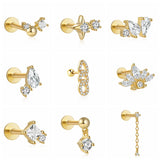 925 Silver Flower CZ Cartilage Stud Earrings