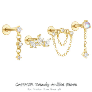 925 Silver Flower CZ Cartilage Stud Earrings