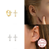 925 Silver Ear Bone Buckle Zircon Snowflake Star Moon Cross Hoop Earrings