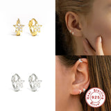925 Silver Ear Bone Buckle Zircon Snowflake Star Moon Cross Hoop Earrings