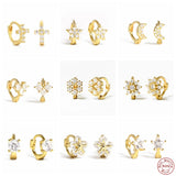 925 Silver Ear Bone Buckle Zircon Snowflake Star Moon Cross Hoop Earrings