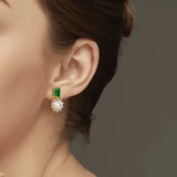 925 Silver Green Zircon & Pearl Stud Earrings for Women
